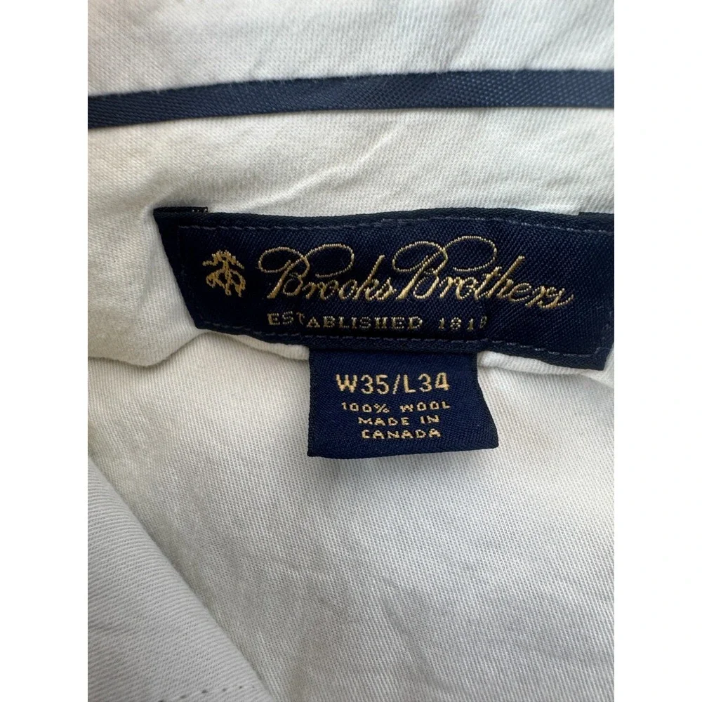 Brooks Brothers Dress Pants Mens 35x34 Beige Wool Flat Front Professional Career